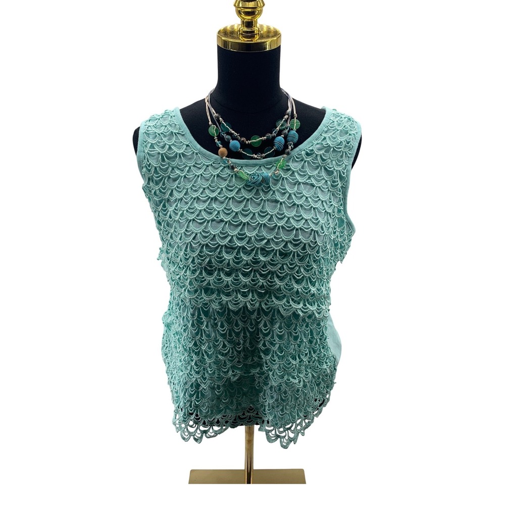 Cato Womens XL Aqua Mint Green Crochet Lace‎ Overlay Sleeveless Tank Top